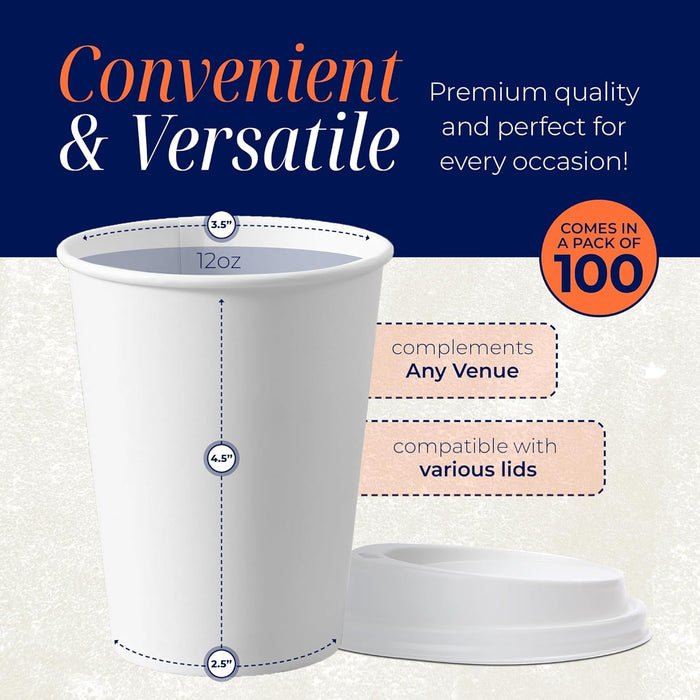 IBASICS 16 oz Paper Coffee Cups – Bulk White Hot Cups (100 Pack)