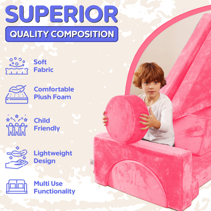 Contour Comfort Modular Kids Couch – 14 Piece Play Sofa Set (Pink)