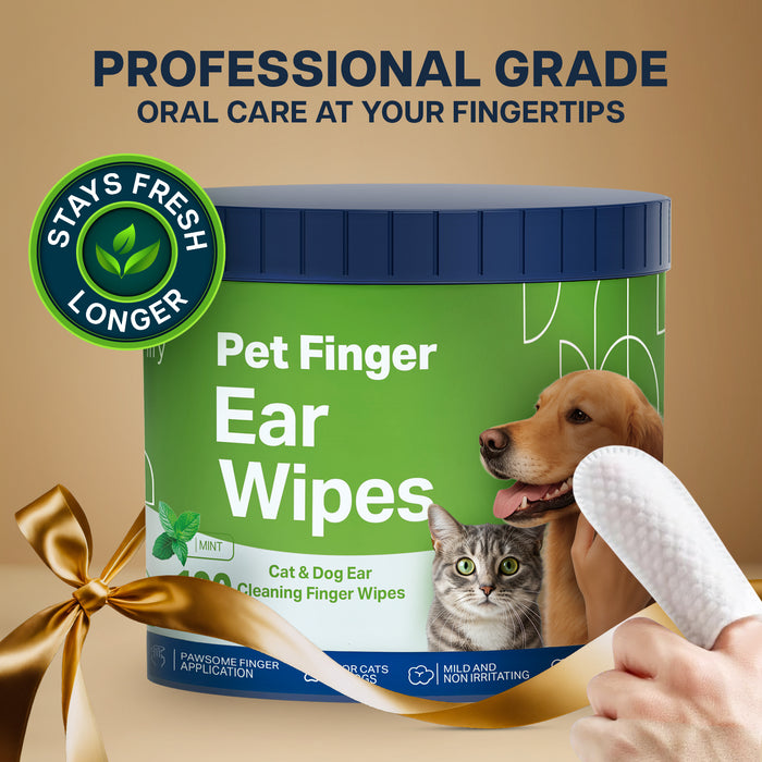 Dog & Cat Ear Cleaning Wipes – 100 Count Mint Scented Pet Ear Finger Wipes