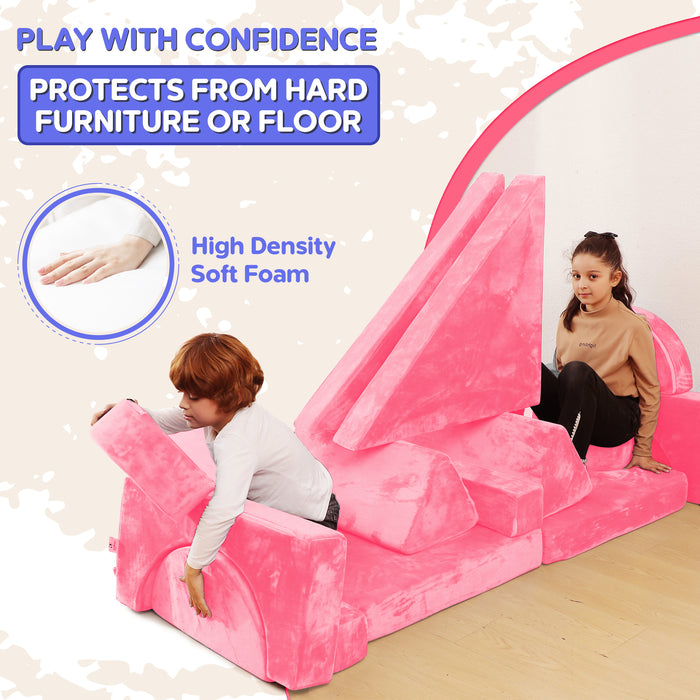 Contour Comfort Modular Kids Couch – 14 Piece Play Sofa Set (Pink)