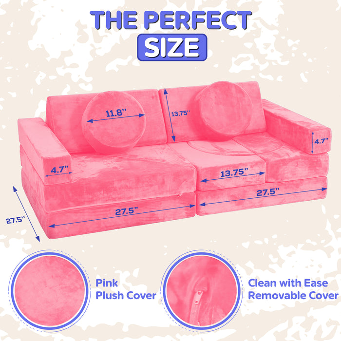 Contour Comfort Modular Kids Couch – 14 Piece Play Sofa Set (Pink)