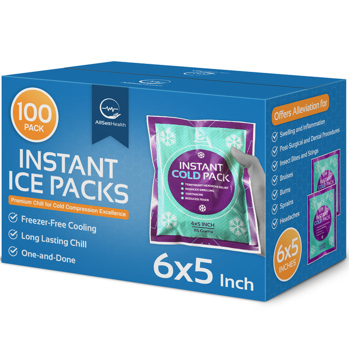 Instant Ice Cold Packs – 100 Pack Portable Cold Therapy (6” x 5”)