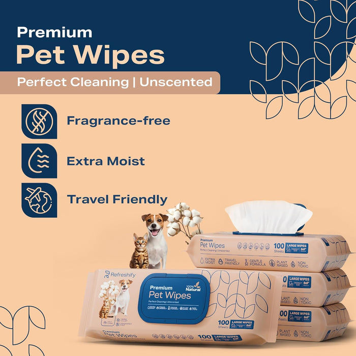 Unscented Pet Wipes for Dogs & Cats – 400 Count + 12 Travel Wipes
