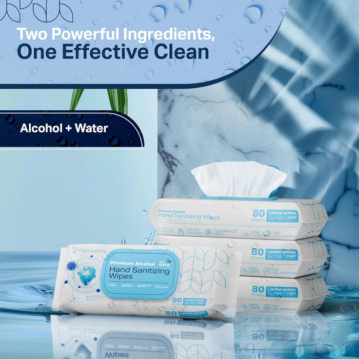 Large Alcohol Wipes 75% – 320 Unscented Hand Sanitizing Wipes (+ 12 Travel Wipes)
