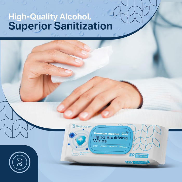 Large Alcohol Wipes 75% – 320 Unscented Hand Sanitizing Wipes (+ 12 Travel Wipes)