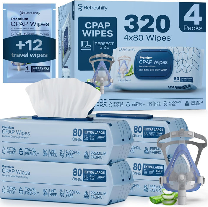 CPAP Mask Wipes – 320 Alcohol-Free Cleaning Wipes (+ 8 Travel Wipes)