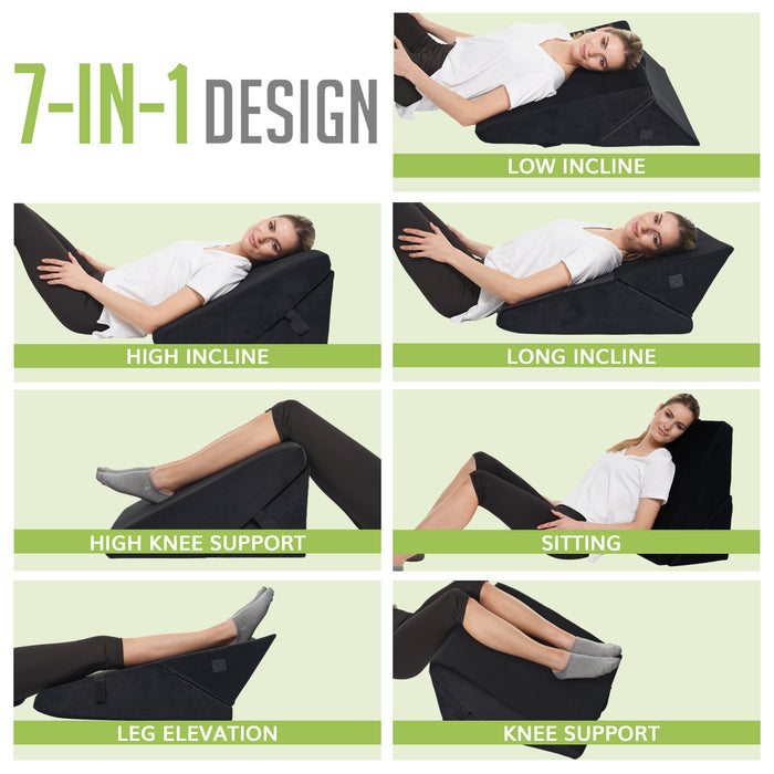 Adjustable Bed Wedge Pillow – Folding Memory Foam Back & Leg Support