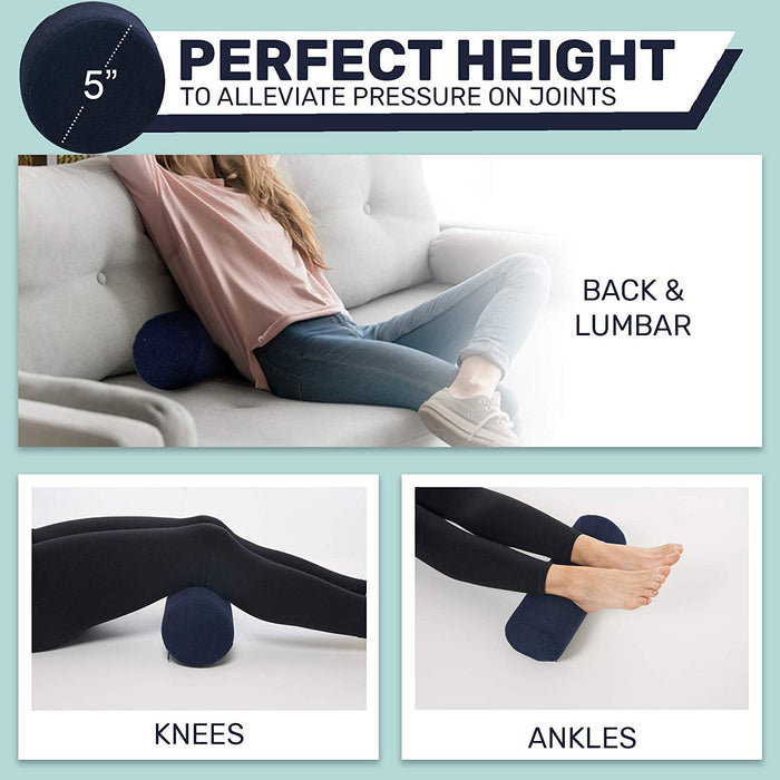 Round Cervical Roll Pillow – Bamboo Cover, Neck & Spine Support (Navy)