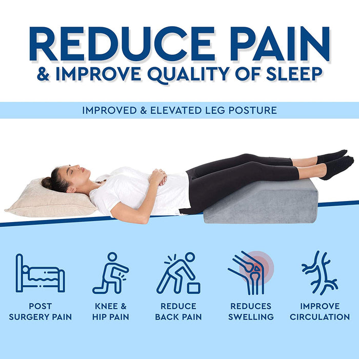 Leg Elevation Pillow Memory Foam Wedge for Circulation & Pain Relief (Grey)