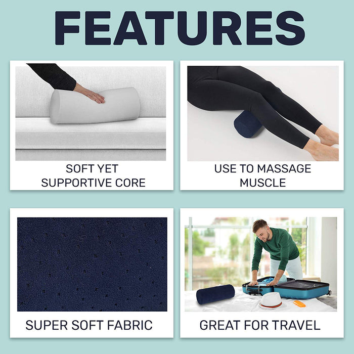 Round Cervical Roll Pillow – Bamboo Cover, Neck & Spine Support (Navy)
