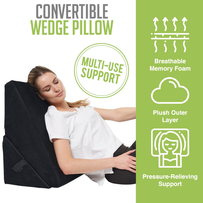 Adjustable Bed Wedge Pillow – Folding Memory Foam Back & Leg Support